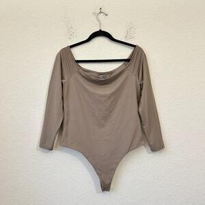 NUUDS Bodysuit Mocha Brown Fitted Long Sleeve Stretch Minimalist